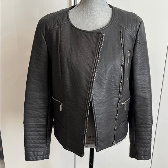 Calvin Klein Charcoal Grey Faux Leather Biker Jacket, Size M - Picture 13 of 16